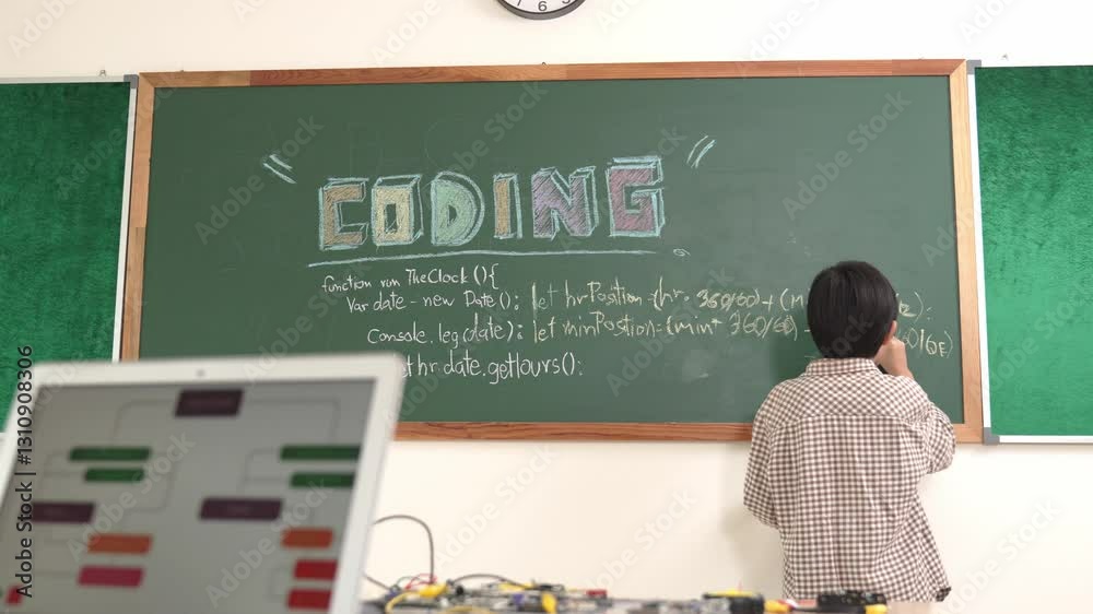 Poster girl writing engineering prompt by using ai software or programing system to generate ai on table wi