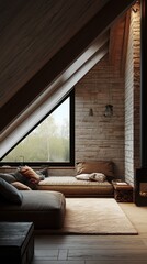 Fototapeta premium A cozy and stylish modern attic living space.