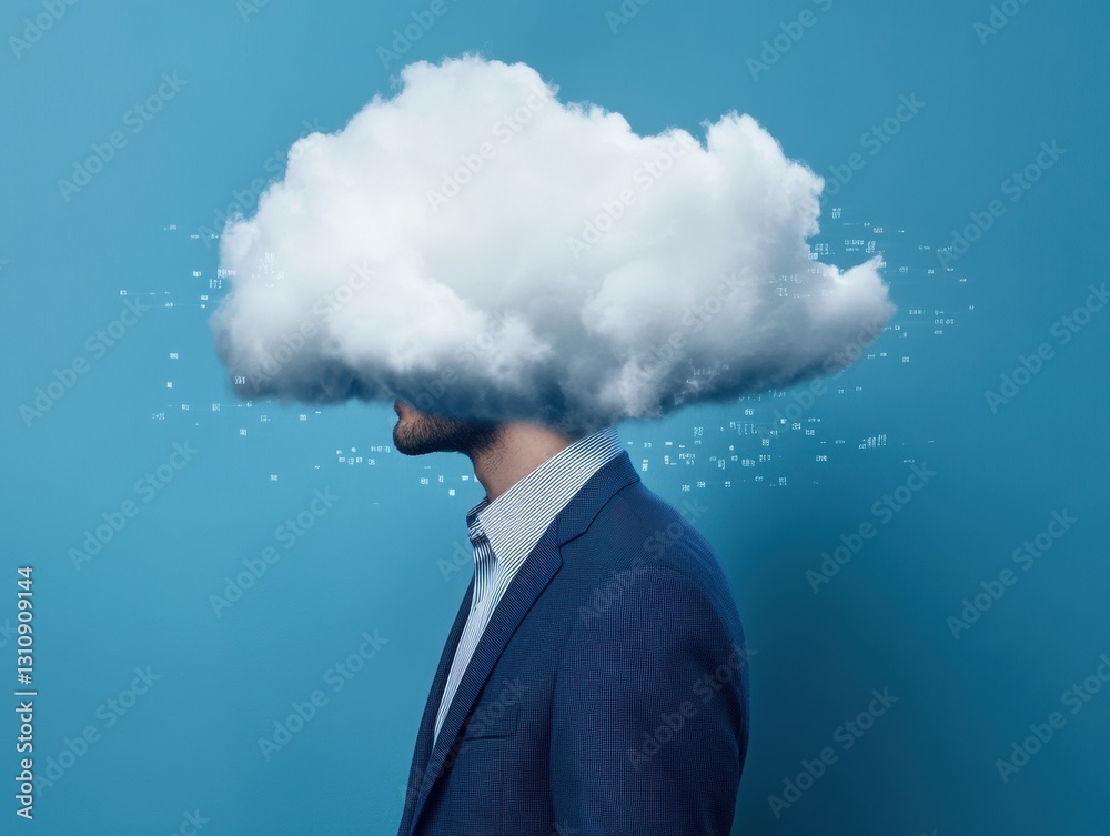 Poster Surreal Digital Transformation Cloud Computing Professional in Immersive Tech Visualization - Innovative Millennial Business Conceptualization of AI and Network Intelligence
