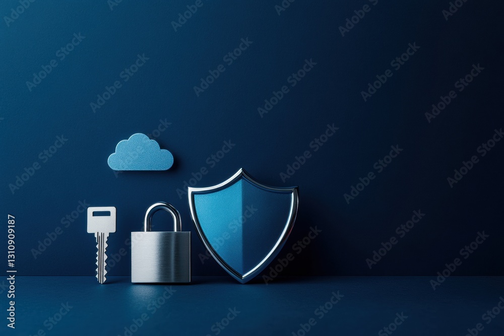 Poster sleek cybersecurity minimalism innovative digital protection visualized with chrome metal elements a