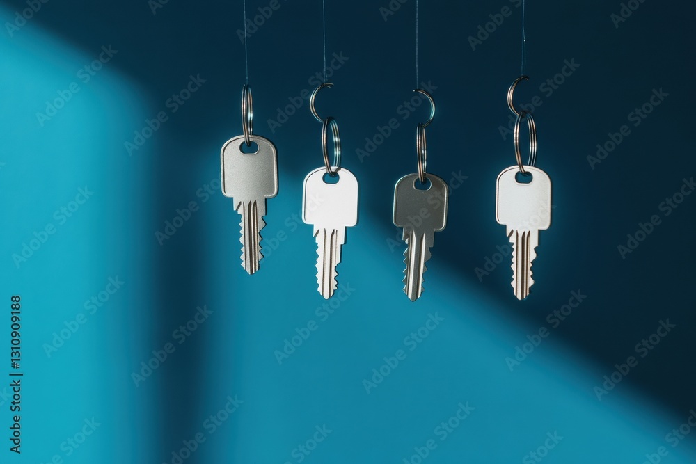 Fototapete Quantum Cybersecurity Visualization Levitating Silver Encryption Keys in Advanced Digital Protection - Innovative Tech Branding for Secure Cloud Solutions