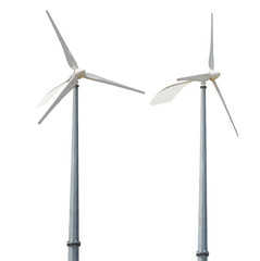 High Power Wind Turbine Generator. Windmills for eco energy. Three wind turbines isolated on transparency background. Windmill for electric power production