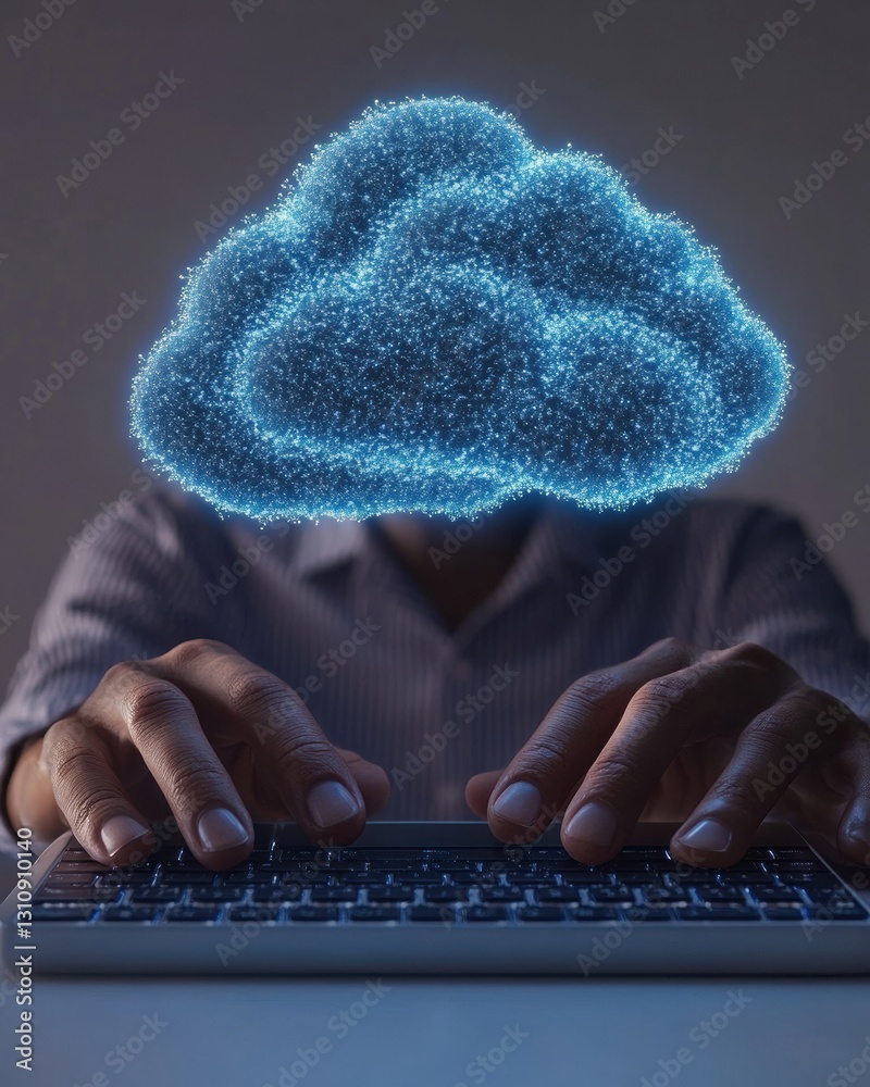 Poster Immersive Cloud Computing Neural Pixel Visualization of Digital Transformation, Next-Gen Tech Innovation and Futuristic AI Workplace Experience