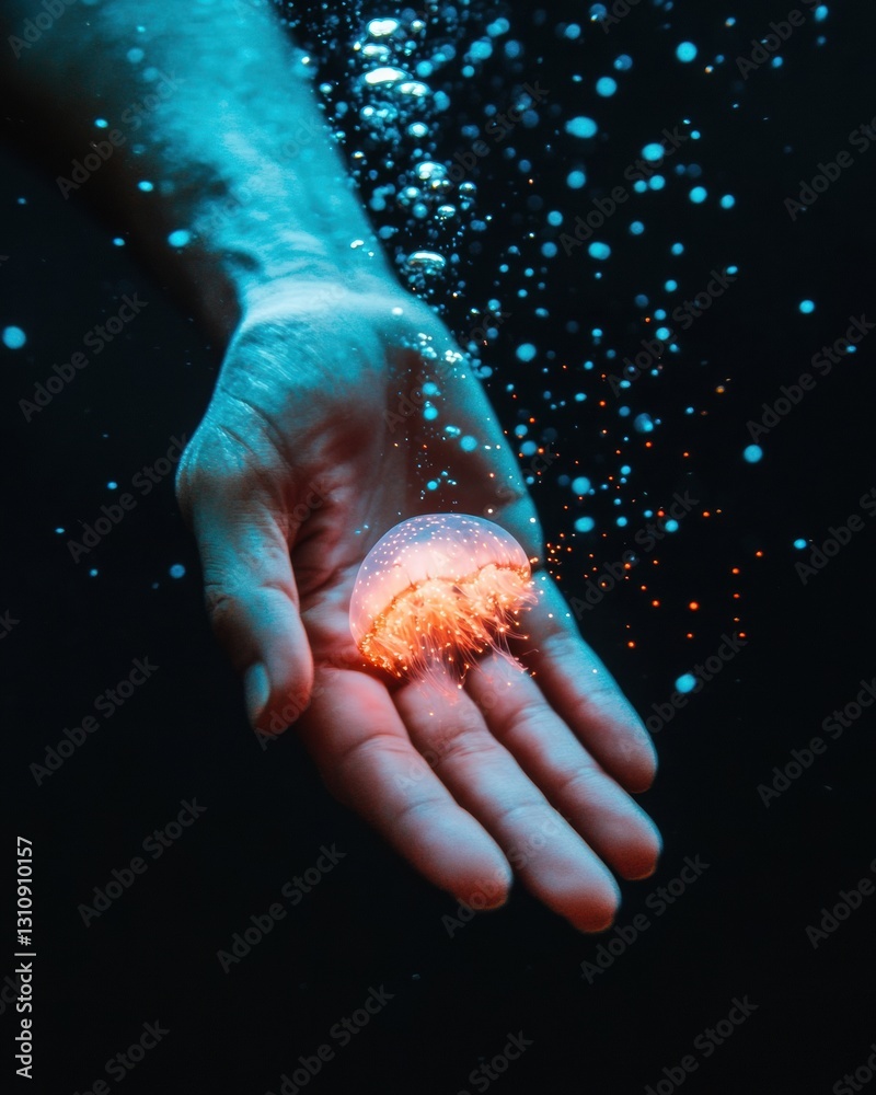 Poster quantum creativity unleashed bioluminescent neural metaphor of human potential with glowing jellyfis