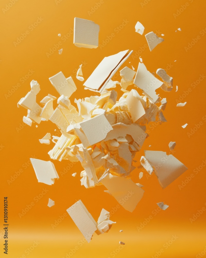 Poster Dynamic Creative Explosion Minimalist Paper Fragments Showcasing Artistic Innovation in Modern Digital Design and Visual Communication Strategies
