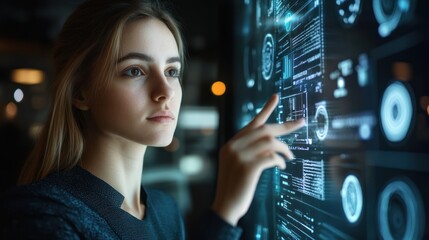 Woman Interacting with Futuristic Interface