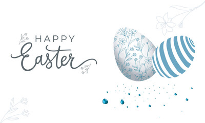 Happy Easter.Happy Easter design with Easter eggs, floral Easter, decorative eggs, festive holiday, modern Easter, spring celebration, holiday card.