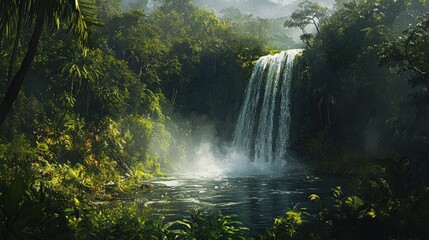 Lush Rainforest Waterfall: Serenity in Emerald Paradise