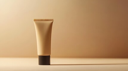 Luxury stage cosmetics tube packaging, paired with natural props, placed on a beige background, showcasing elegant design, warm atmosphere, and high-end skincare packaging, minimalist aesthetics