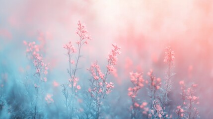 Naklejka premium Soft pink flowers in a dreamy field. Perfect for websites, blogs, or designs needing a delicate, serene feel.