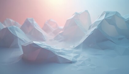 Modern minimalist geometric backdrop with polygonal shapes in pastel colors, clean design. Triangle, diamond facets. Abstract polygonal mountain valley with sharp edges, crystal glasses glasses