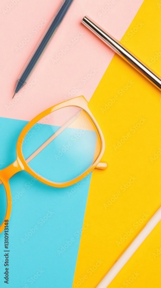 Aufkleber minimalist color block design modern productivity essentials with vibrant retro eyewear, sleek metal