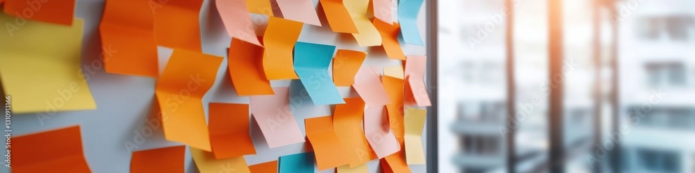Poster Agile Workspace Innovation Dynamic Color-Coded Sticky Notes Mapping Strategic Planning and Creative Collaboration in Modern Hybrid Office Environments