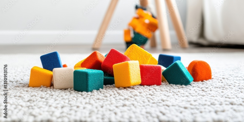 Aufkleber tactile learning revolution colorful wooden building blocks on soft textured surface - montessori-in