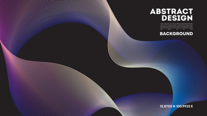 Abstract Neon Gradient Waves with Thin Lines on Dark Background, Futuristic Digital Design vector illustration