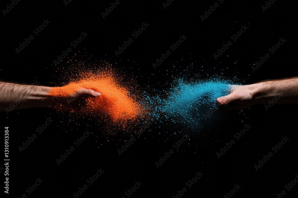 Poster Quantum Connections Immersive Digital Transformation Visual - Futuristic Tech Innovation Exploring Human-AI Interaction in Vibrant Particle Dynamics