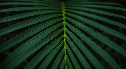 Fototapeta premium Close-up View of Tropical Palm Leaf with Geometric Pattern and Texture