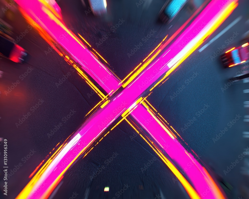 Aufkleber Neon Velocity Explosive Digital Performance Visualization with Cyberpunk X-Shaped Motion Graphic - High-Impact Creative Technology Branding