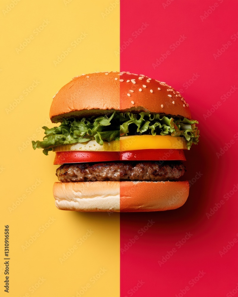 Leinwandbilder minimalist gourmet burger color-block pop art food for dynamic digital menu marketing and trendsetti
