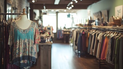 Naklejka premium Bright Boutique Interior Women's Clothing on Display