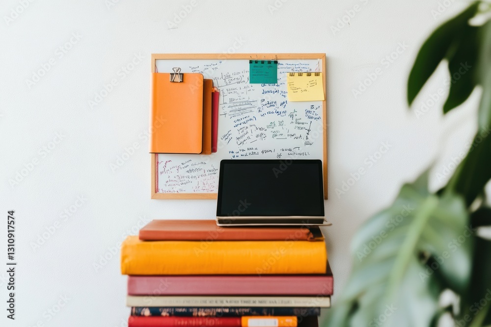 Aufkleber Minimalist Digital Workspace Vibrant Color-Coded Study Sanctuary Blending Analog Productivity with Tech-Enabled Learning and Creative Organization