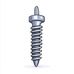Detailed Illustration of a Silver Metal Screw on White Background