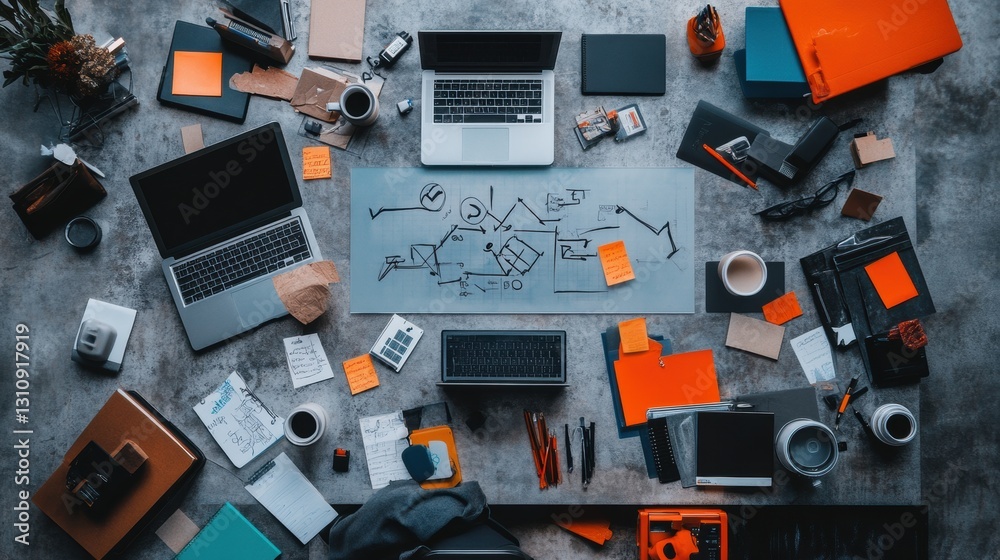Aufkleber AI Innovation Workspace Dynamic Multicultural Tech Strategy Mapping with Cutting-Edge Design Thinking and Collaborative Problem-Solving Methodology