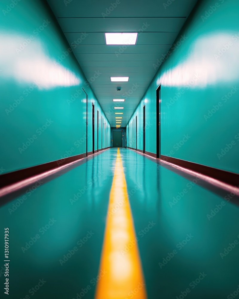 Aufkleber navigating wellness minimalist hospital corridor design - cutting-edge healthcare infrastructure wit