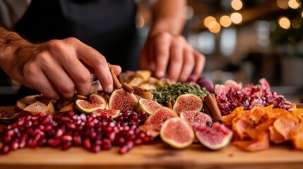 Artisan Cocktail Garnish Styling Luxe Seasonal Mixology Board with Vibrant Organic Fruits, Herbs and Gourmet Entertaining Inspiration