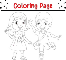 Happy boy and girl coloring page