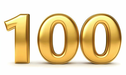 Gold 100 number, 3D rendering