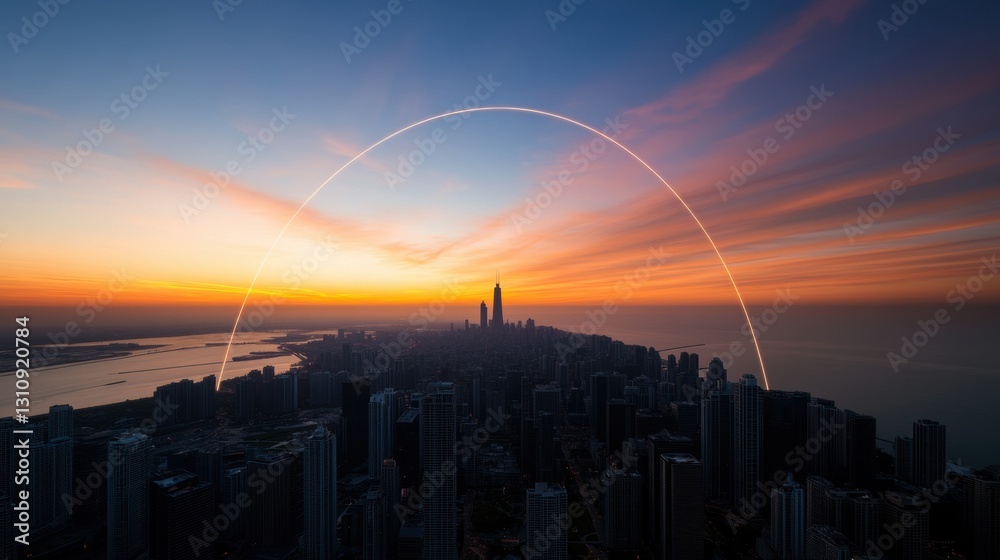 Poster futuristic urban connectivity ai-driven smart city innovation at twilight - digital infrastructure t
