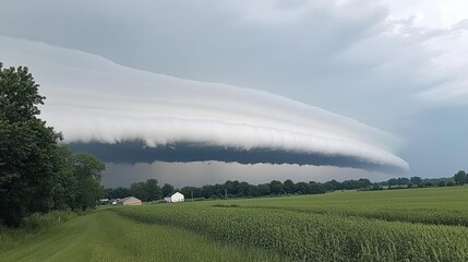 Dramatic Shelf Cloud Formation Over Green Field Landscape