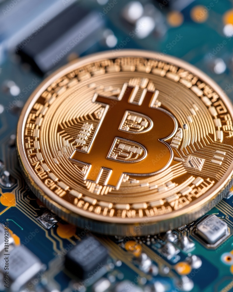 Poster blockchain revolution luminous bitcoin circuit board visualizing next-gen fintech innovation - decen