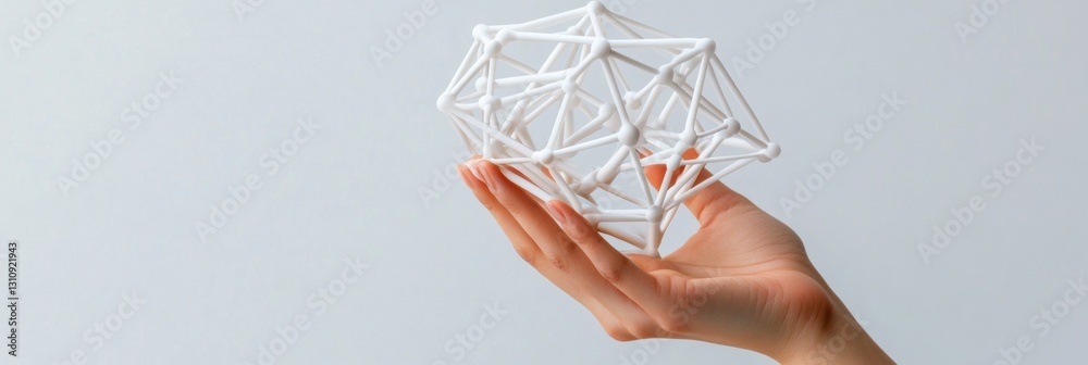 Aufkleber Geometric Blockchain Innovation Minimalist Network Mesh Held by Professional Hand - Cutting-Edge Digital Transformation and Decentralized Technology Visualization