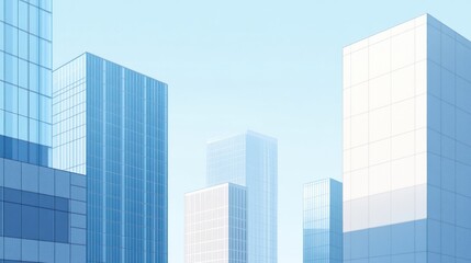 Fototapeta premium Cityscape, skyscrapers, urban, blue, modern, buildings, daytime, background, business, illustration