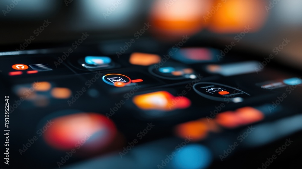 Poster Immersive Digital Interface Blurred Macro Technology Revealing Next-Gen Interactive UI Design for Professional Workflow Optimization and Creative Innovation