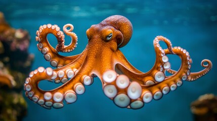 Obraz premium Majestic Giant Pacific Octopus Underwater Closeup