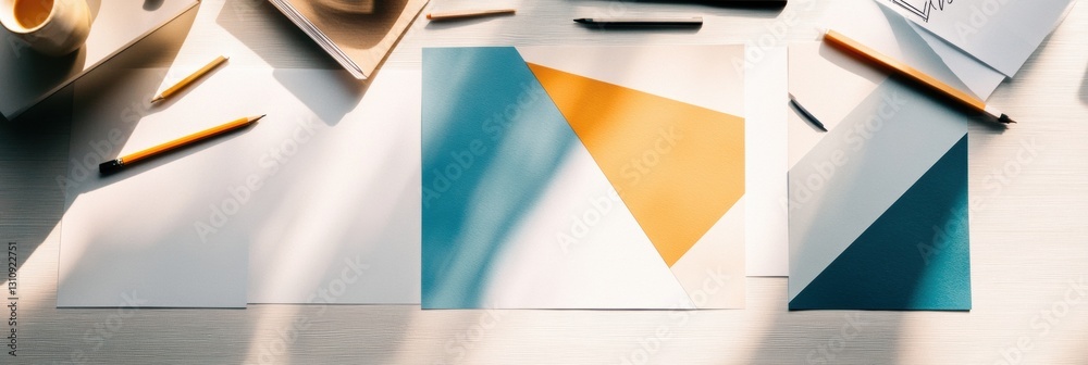 Poster Minimalist Design Workflow Geometric Abstract Sketching and Creative Process Visualization for Digital Professionals - Innovative Ideation Workspace Concept