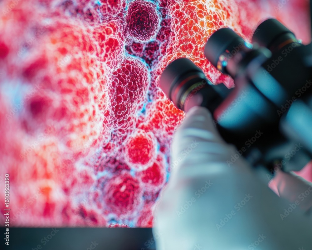 Poster quantum biotech visualization cutting-edge cellular microscopy revealing neurological innovations in