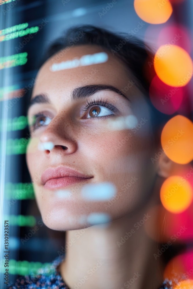 Poster Futuristic Digital Insight Gen Z Professional Exploring Augmented Reality Interfaces with Innovative Mindfulness and Technological Contemplation