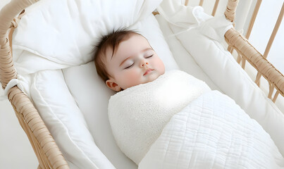 Serene Sleeping Baby Wrapped in Soft Blanket in Cozy Cradle
