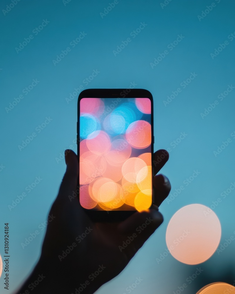 Poster Minimalist Digital Experience Vibrant Smartphone Showcase Revealing Soft Bokeh Aesthetics - Next-Gen Mobile Connectivity and Creative Visual Communication