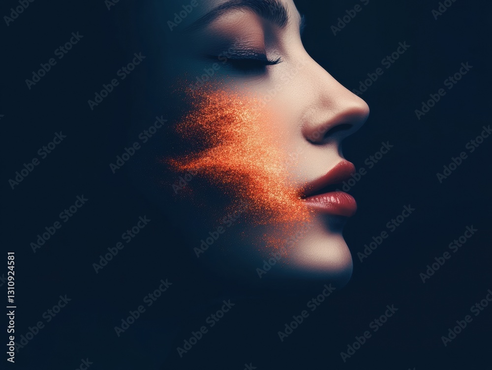 Fototapete ethereal digital metamorphosis cinematic portrait of emotional transformation with luminescent parti