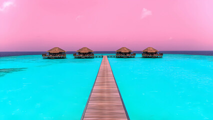Fototapeta premium A tropical overwater bungalow resort in the Maldives
