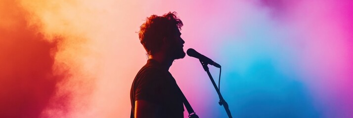 Neon Wave Music Performance Immersive Concert Experience with Silhouetted Artist, Viral Gen Z Aesthetic Capturing Live Sound Energy and Digital Creative Expression