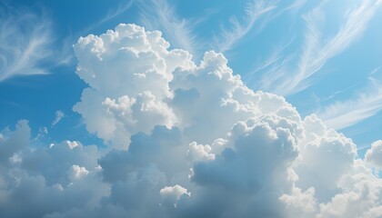 Beautiful Blue Sky with Fluffy White Cumulus Clouds - Serene and Peaceful Nature Background