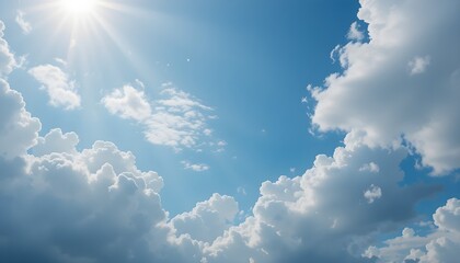 Beautiful Blue Sky with Fluffy White Cumulus Clouds - Serene and Peaceful Nature Background