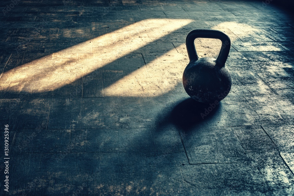Fototapete Kettlebell on gym floor with soft lighting creating contrast and a blank area for text Generative AI