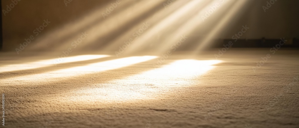 Poster Minimalist Serenity Soft Beige Carpet Texture with Ethereal Light Rays - Contemporary Interior Design and Mindful Spatial Visualization
